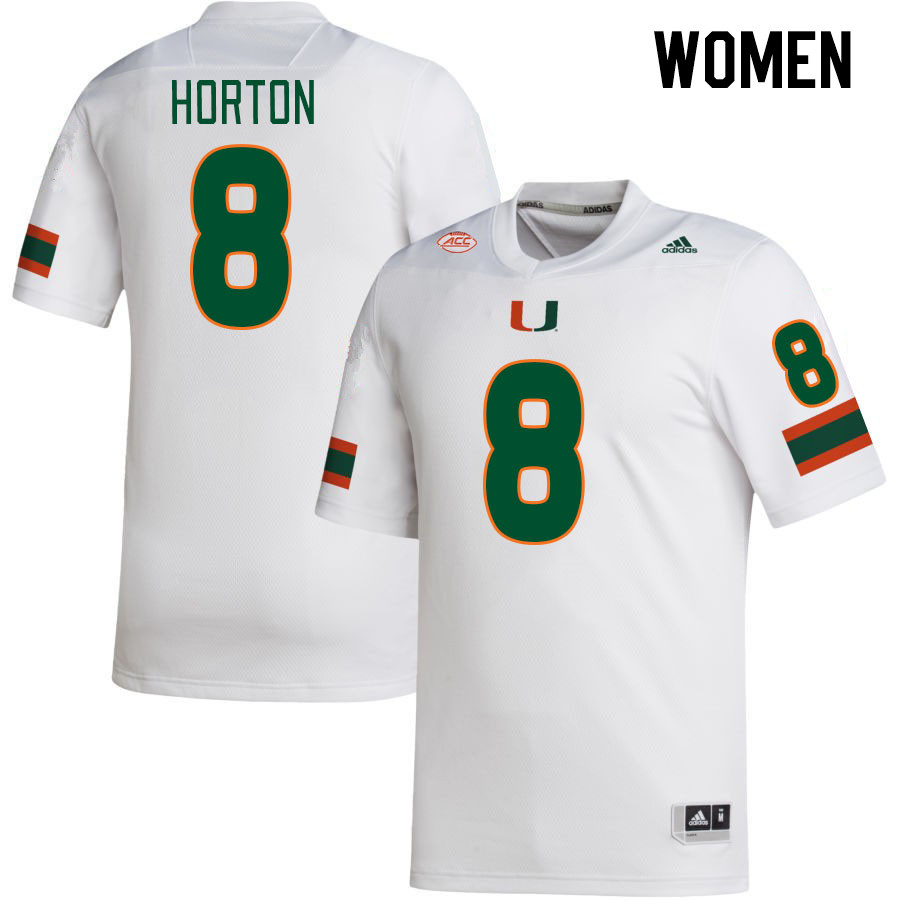 Women #8 Josh Horton Miami Hurricanes College Football Jerseys Stitched Sale-White - Click Image to Close